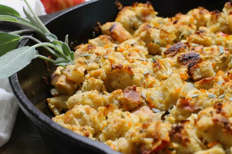 Skillet Cooked Apple and Sage Stuffing - Earth, Food, and Fire