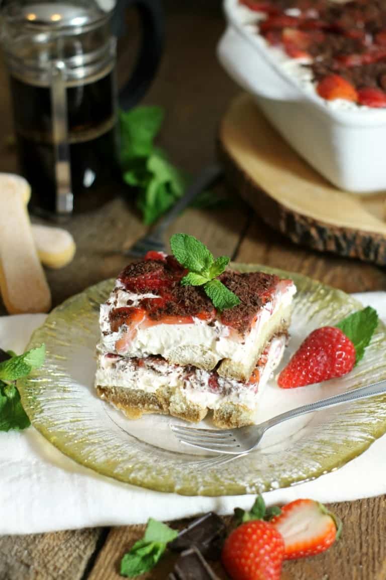 Strawberry Tiramisu with Dark Chocolate - Earth, Food, and Fire