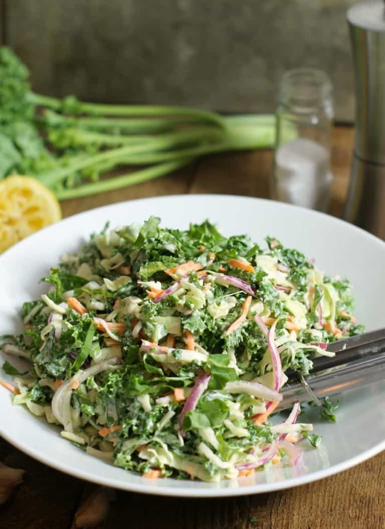 Kale Slaw (With A Creamy Lemon Garlic Dressing) - Earth, Food, And Fire