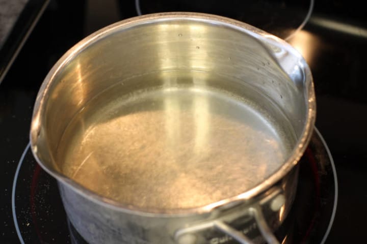 sugar syrup simmering on the stove