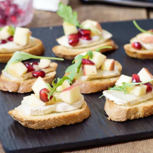 Warm Brie Crostini with Fresh Apple & Pomegranate - Earth, Food, and Fire