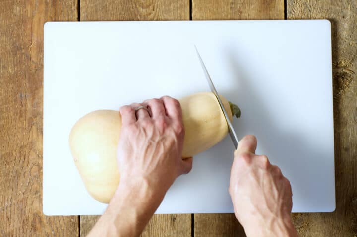 How To Cut Peel Butternut Squash Earth Food And Fire   Cutting Butternut Squash Step 1 720x479 