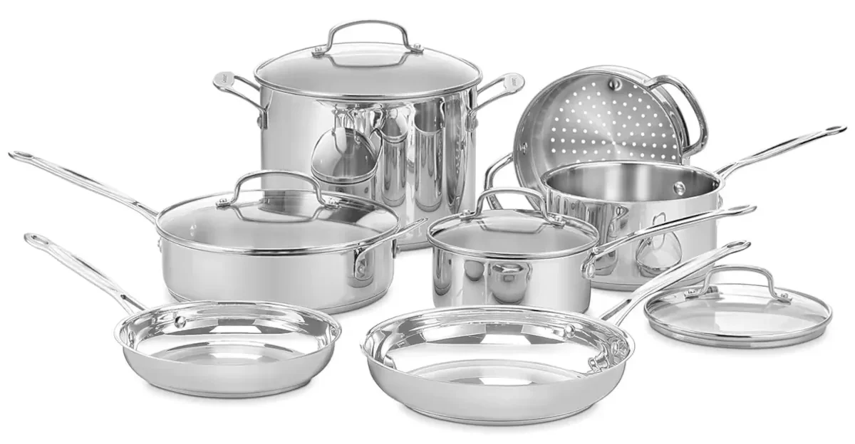 The set of stainless steel pans - kitchen and cooking utensils