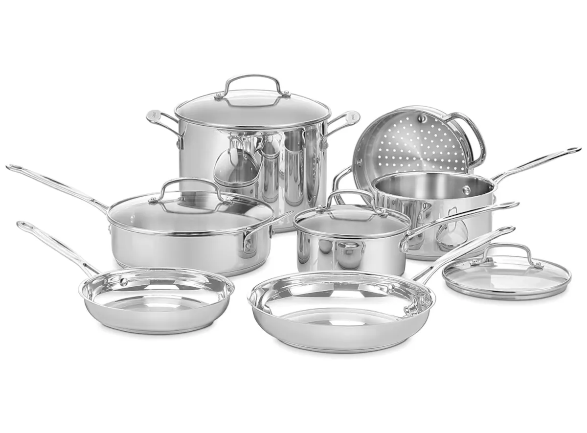 The set of stainless steel pans - kitchen and cooking utensils