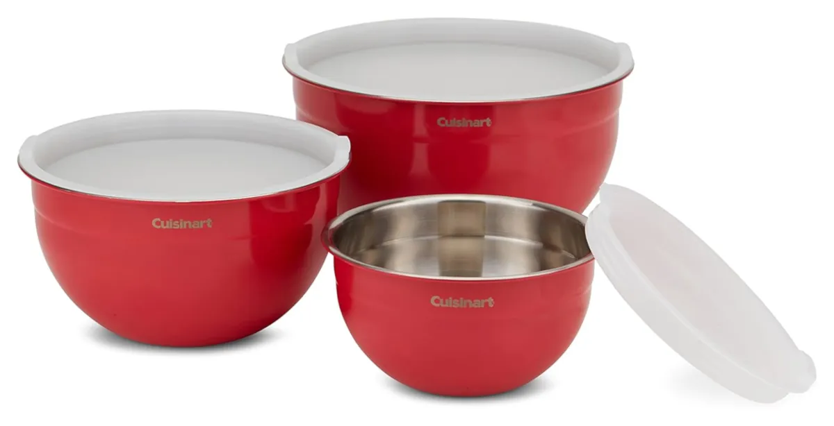 Set of 3 stainless steel mixing bowls with lids