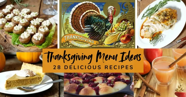 Thanksgiving Menu Ideas - 28 Delicious Recipes To Wow Your Guests - stuffed mushrooms, Garlic & Herb Roasted Turkey Breast, Cranberry Brie Pull-Apart Bread, Pumpkin Pie, Mulled Apple Cider