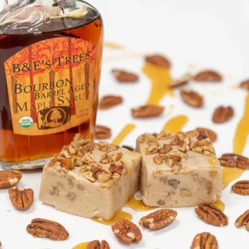 Bottle of Bourbon, loose Maple Pecan and Fresh Artisan Fudge, Real Butter, Gourmet Candy by Valley Fudge