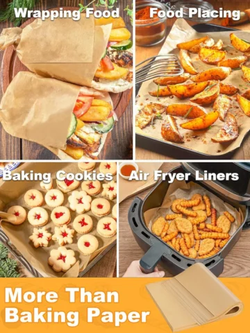 Versatile 200 Pcs Parchment Paper Baking Sheets, great for wrapping food, food placing, baking, cookies, air fryer liners