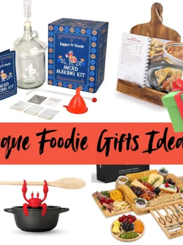 Unique Foodie Gifts Ideas - homemade fudge, mead making kit, gourmet seasoning, Red the crab silicone utensil rest, cheese / charcuterie board, bake ware, beeswax food wraps